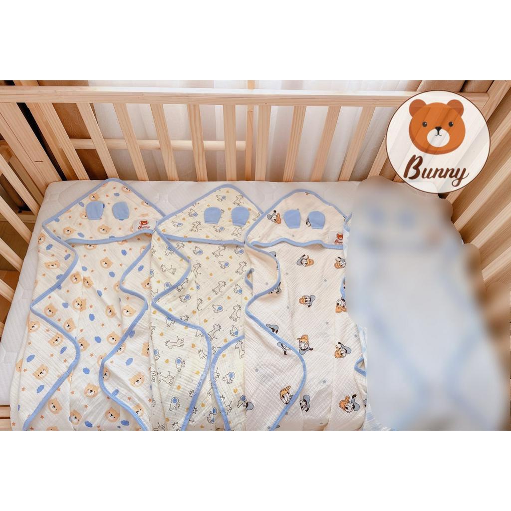Chăn ủ choàng vải xô Bunny mỏng hè xuân quấn em bé sơ sinh