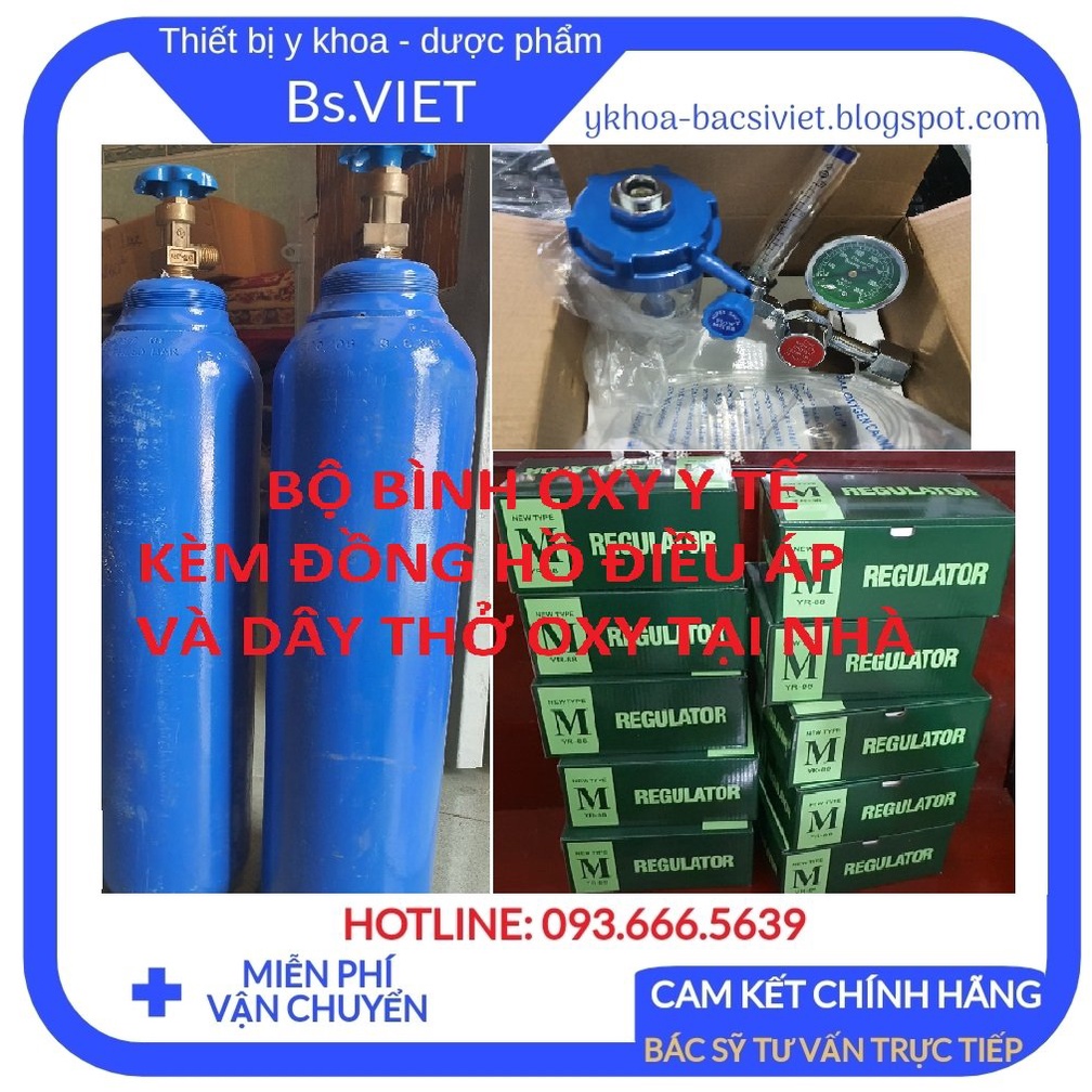 BỘ BÌNH OXY THỞ 9 lít  KÈM ĐỒNG HỒ DÂY THỞ- Cung cấp khí oxy sạch cho người già, bệnh nhân cần thở oxy tại nhà an toàn