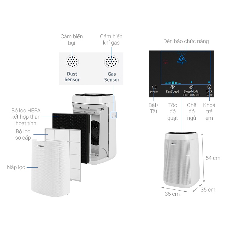 Máy lọc không khí Samsung AX34R3020WW (Diện tích 34m², Hàng chính hãng, Thương hiệu Hàn Quốc)