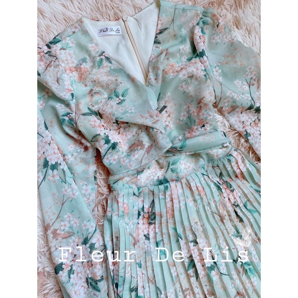 Đầm tay dài chất voan xếp ly thanh lịch chiết eo siêu xinh