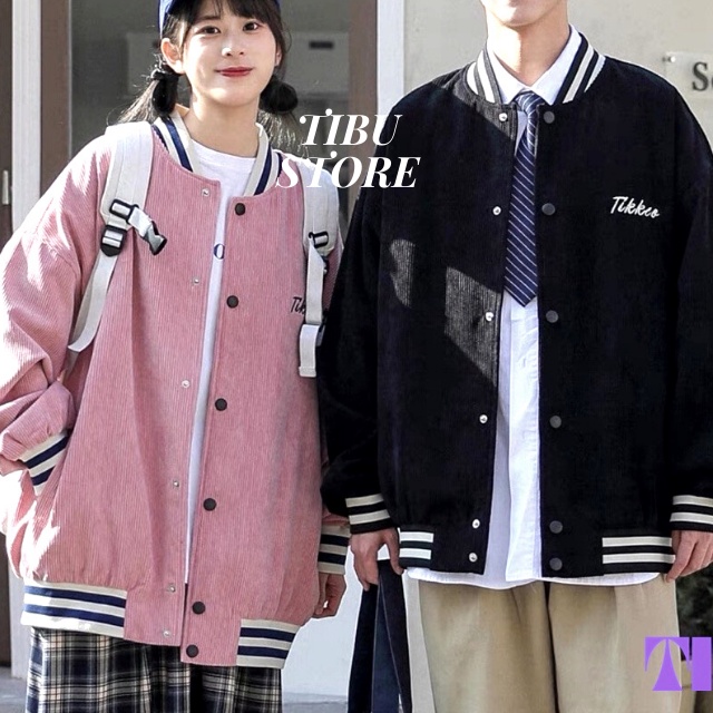 Áo Khoác Bomber Nhung Tăm Thêu Chữ atentis Hai Mặt Dày Mịn - TiBu Unisex