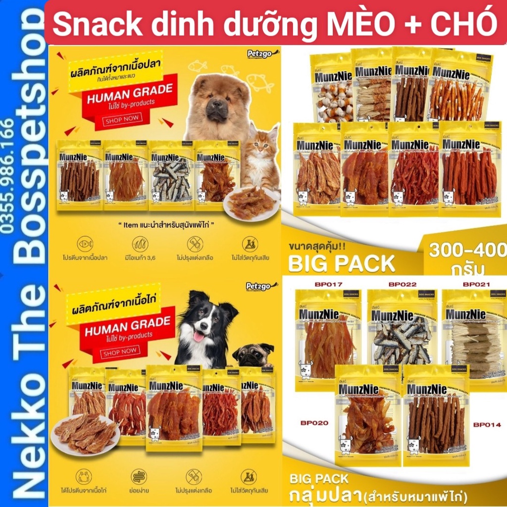 (GIÁ SỈ) Snack ăn vặt Mèo và Chó Gà khô Munznie⚡NỘI ĐỊA THÁI⚡nhập trực tiếp Thái Lan không qua trung gian ⚡ 20 mẫu