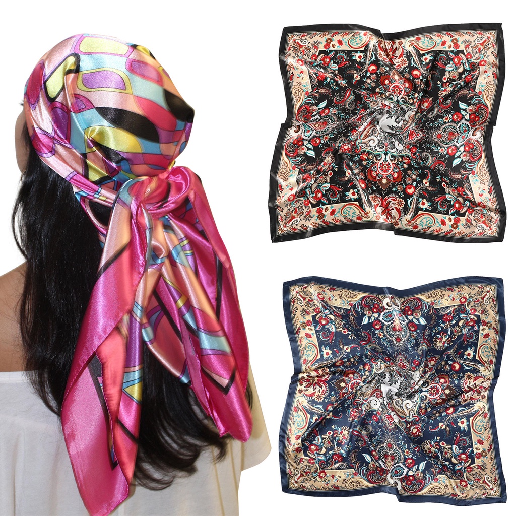 Khăn lụa turban Haimeikang in họa tiết vintage phụ kiện cho tóc