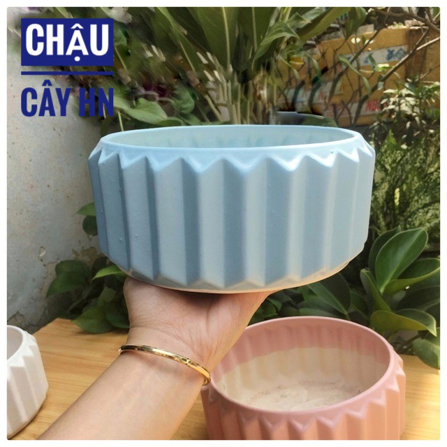 Chậu sứ Bát Tràng Hình Khía cạnh cao trồng cây Để Bàn size Trung Cây Nội Thất, Sen Đá, Xương rồng, Cây Bon sai
