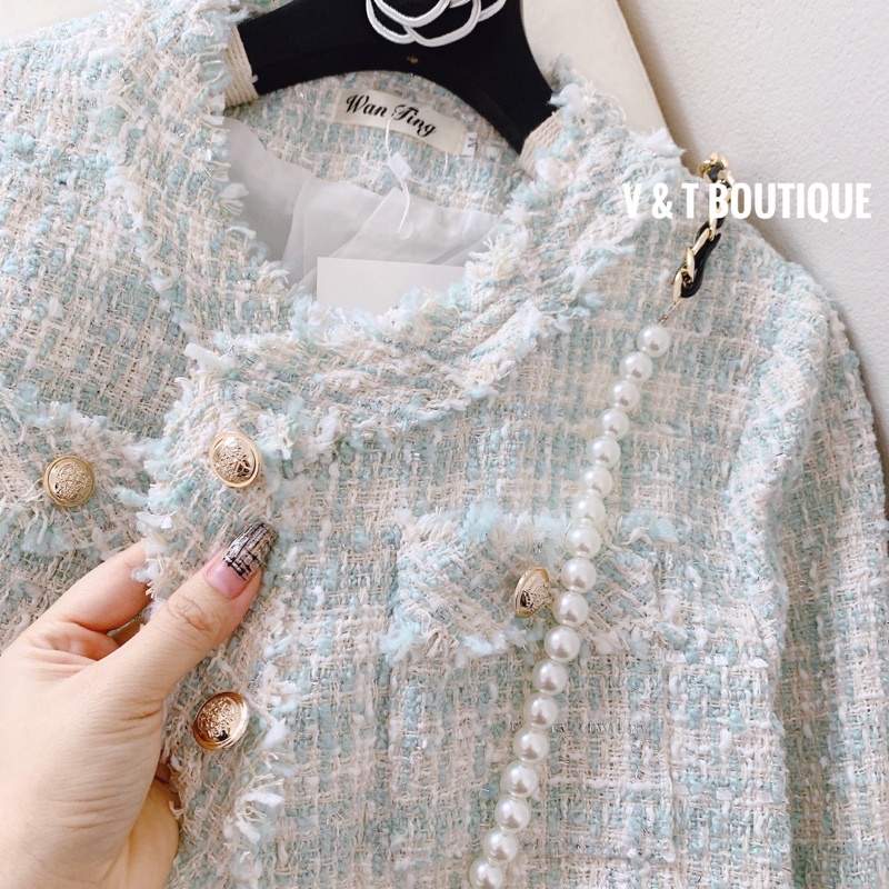 Áo khoác tweed ngắn, khoác dạ nữ hàng quảng châu