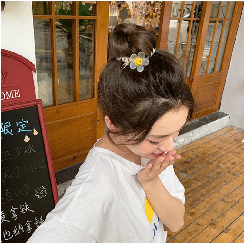 Dây Buộc Tóc Co Giãn Hình Hoa Hướng Dương Mặt Cười Thời Trang Cho Nữ