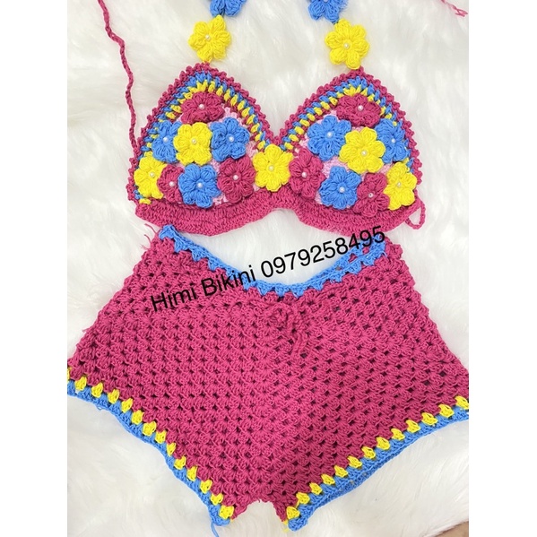 SET  ÁO HOA  LEN MÓC HANDMADE SIÊU ĐẸP SB105, bikini len