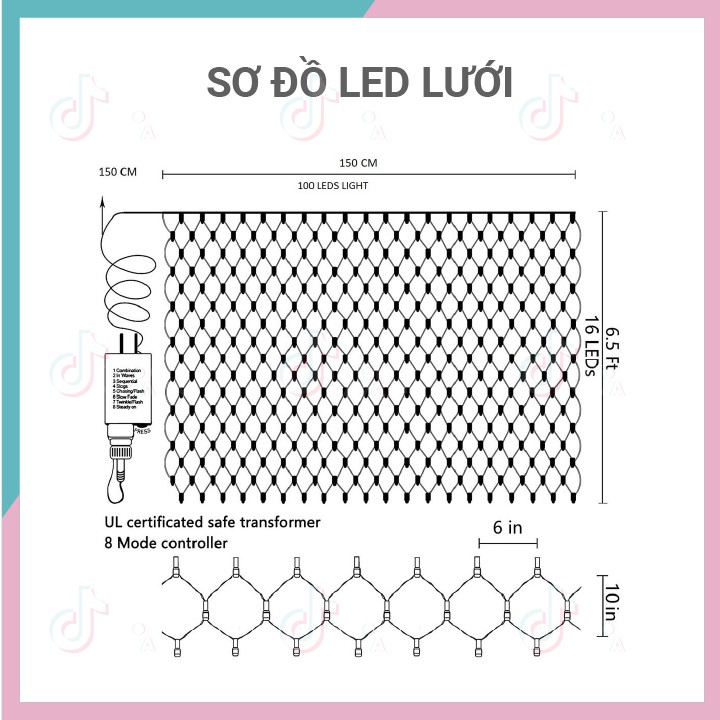 Đèn Led Lưới Cá, đèn trang trí decor phòng ngủ, tiệc tùng, lễ tết, tiktok (Chống Nước)