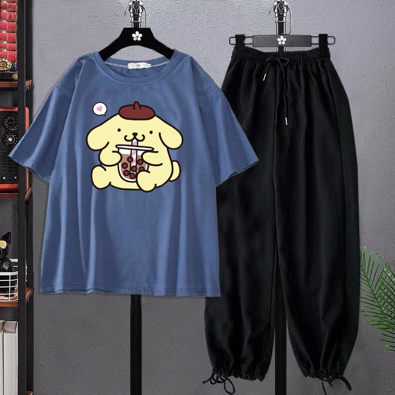 Sét Áo Gấu vàng + quần bom chun, Áo thun from rộng, Chất đẹp không xù, quần suông ống rộng, Sét bộ mặc ở nhà - MODY