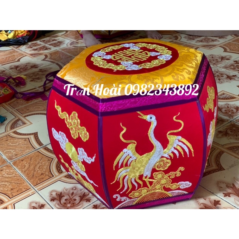 Phụ kiện hầu đồng - Bộ đệm hầu , đôn hầu hàng gấm thêu hoa đẹp