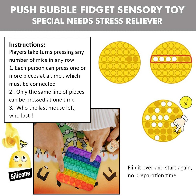 Đồ chơi bóp bong bóng giúp giải tỏa căng thẳng vui nhộn dành cho bé Pop It Tiktok Push Pop Fidget Toy Bubble Unicorn Rainbow Square Heart Đồ Chơi Stress Relief Special Needs Silent Classroom Tiktok Board Game Đồ Chơi Giáo Dục For Kids