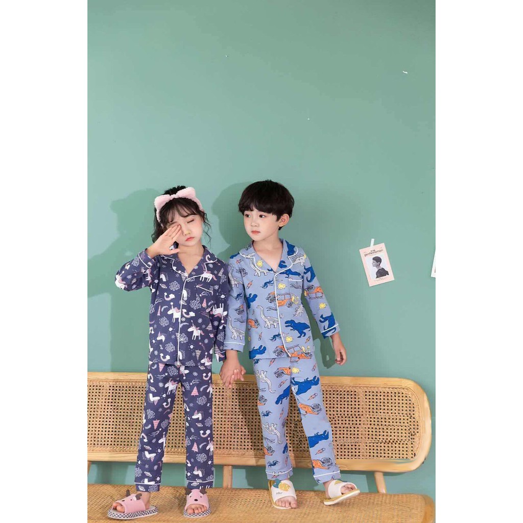 Bộ pijama dài bé trai xuất Hàn 10-23kg chú khủng long siêu kute