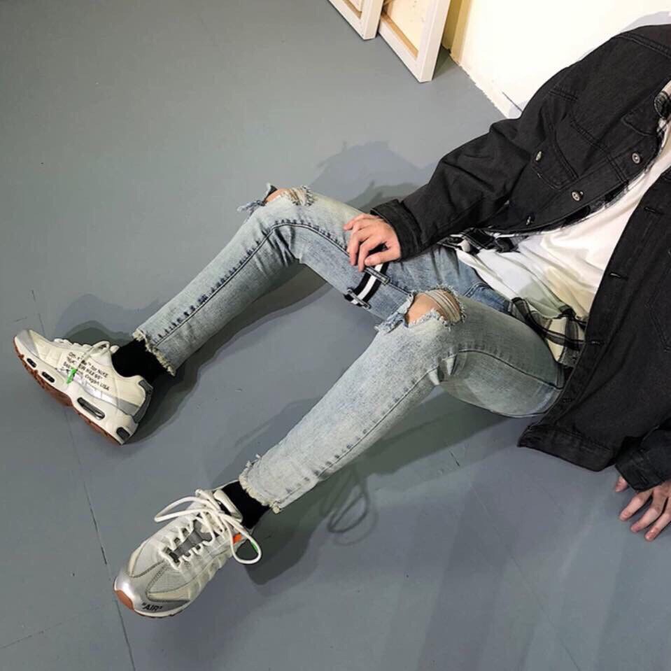 Quần jean nam rách gối baggy bò hàn quốc đẹp ống côn chuẩn body hàng cao cấp co giãn nhẹ kiểu vintage | BigBuy360 - bigbuy360.vn