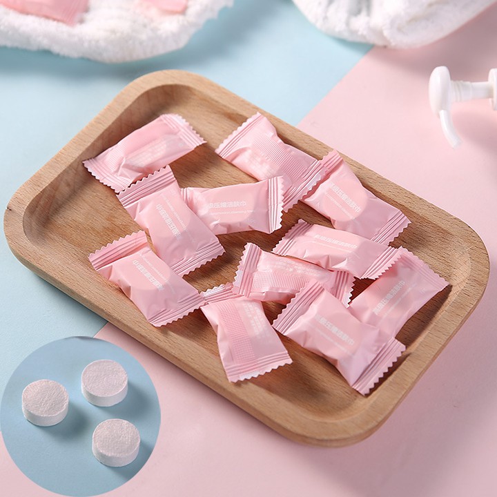 HCM - Combo 10 viên nén khăn ướt hồng pastel mang du lịch, đi chơi