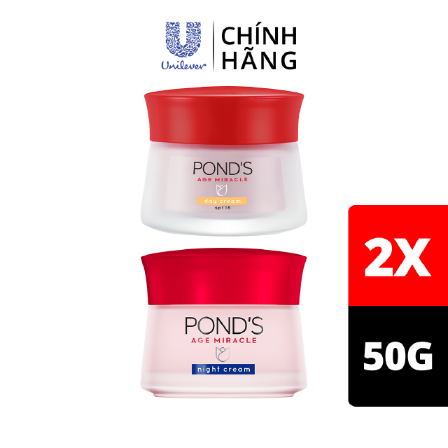 Combo kem dưỡng da Ponds Age Miracle Ngăn ngừa lão hóa Ngày 50g + Đêm 50g