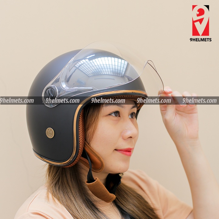 Nón bảo hiểm 3/4 Ntmax chính hãng viền đồng có kính đen nhám lót nâu màu sắc đa dạng mũ bảo hiểm đệm mút xốp EPS
