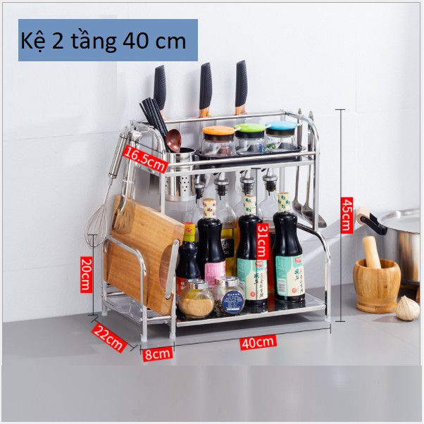 Kệ Đựng Gia Vị Nhà Bếp 2 Tầng và 3 Tầng - Chất Liệu INOX Cao Cấp - Tặng Kèm Giỏ Đựng Bát + Giá Đựng Thớt