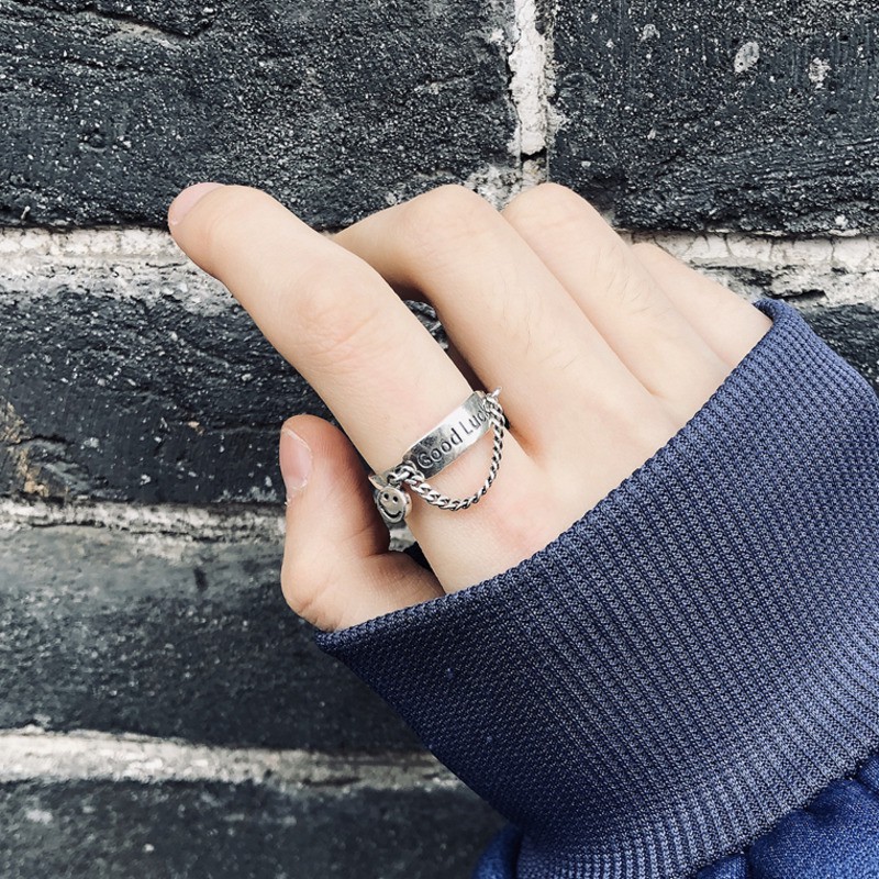 Nhẫn phối mặt hình mặt cười thiết kế cá tính phong cách Hàn quốc thời trang