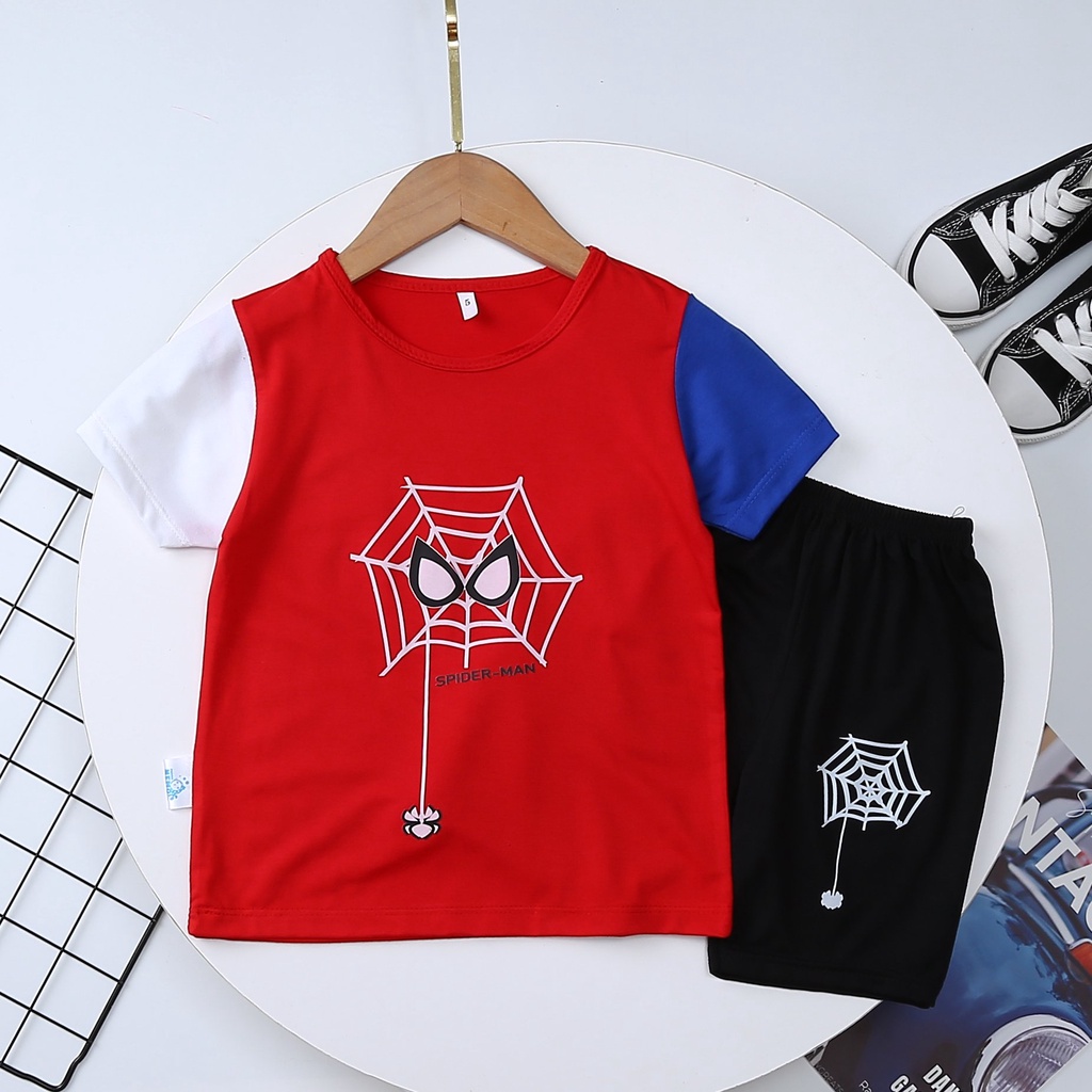 Bộ đồ quần áo cho bé trai- mẫu in hình mắt nhện có 3 màu khác nhau từ 8kg đến 25kg-HOÀNG NAM KIDS