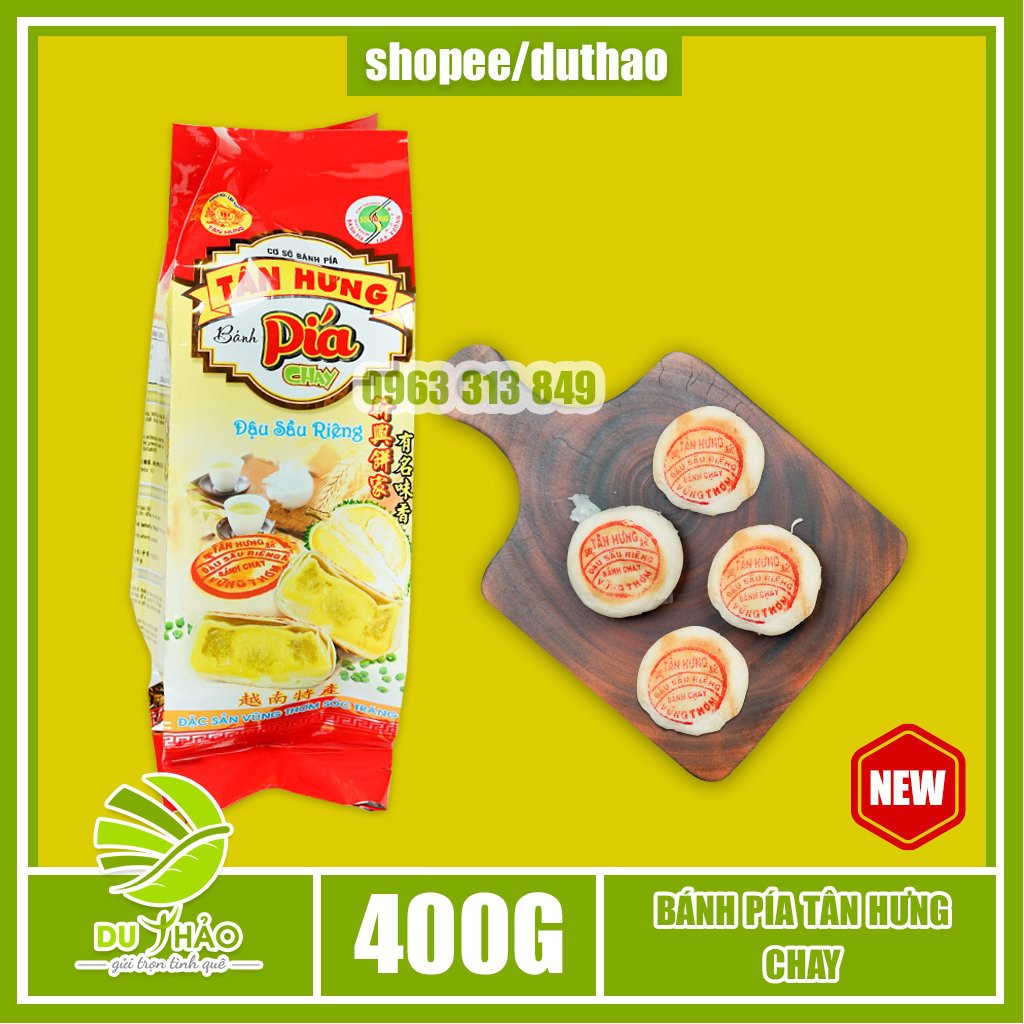 Bánh pía chay Tân Hưng Vũng Thơm Sóc Trăng bánh pía không trứng mang đi nước ngoài 400gr gói 4 bánh hạn dùng 30 ngày