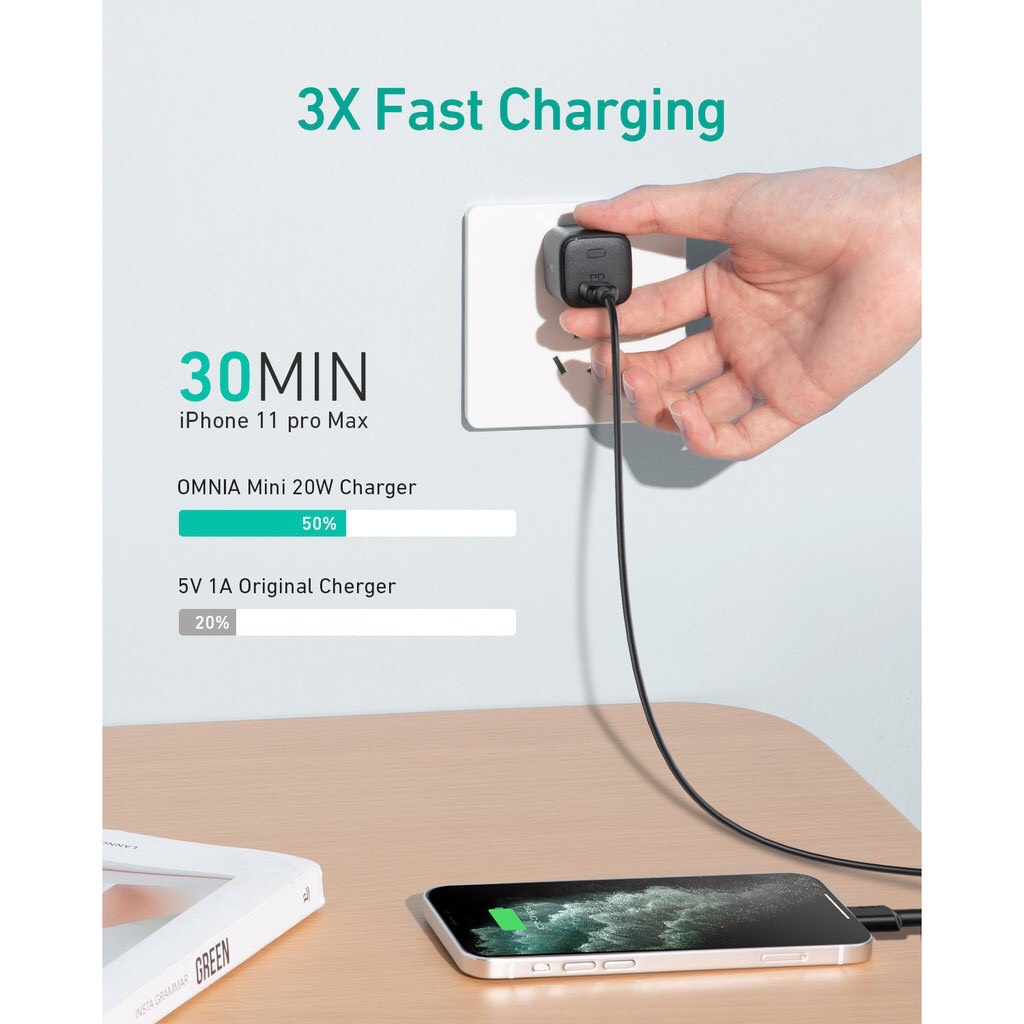 Cốc Sạc Nhanh Omnia Aukey PA-B1 Pro Cổng Type C Power Delivery 20W + QC 18W - Công Nghệ GaN Power mới nhất - Chính Hãng