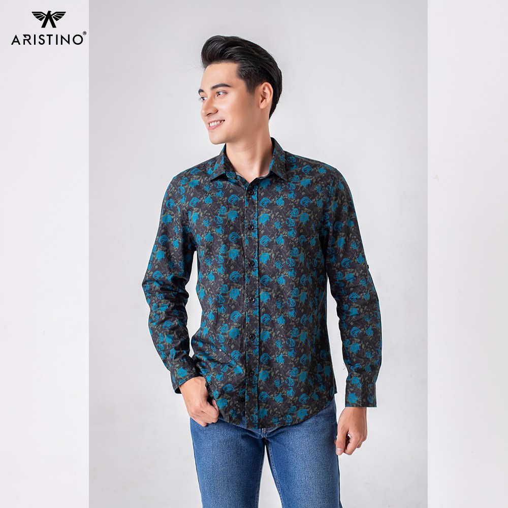 Áo sơ mi nam ARISTINO hoạ tiết hoa hồng trẻ trung, thời thượng, chất cotton thấm hút, thoáng mát - ALSM2609