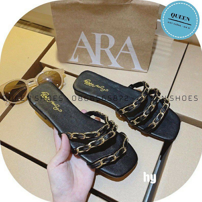 Dép thời trang 3 quai xích da bóng