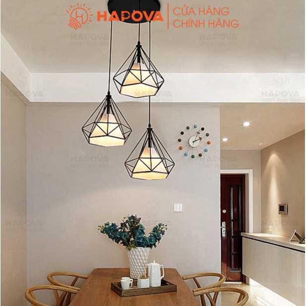 Đèn thả trần, đèn thả kim cương trang trí phòng khách HAPOVA BERNI 6527 cỡ 380mm Kèm bóng led Chuyên dụng
