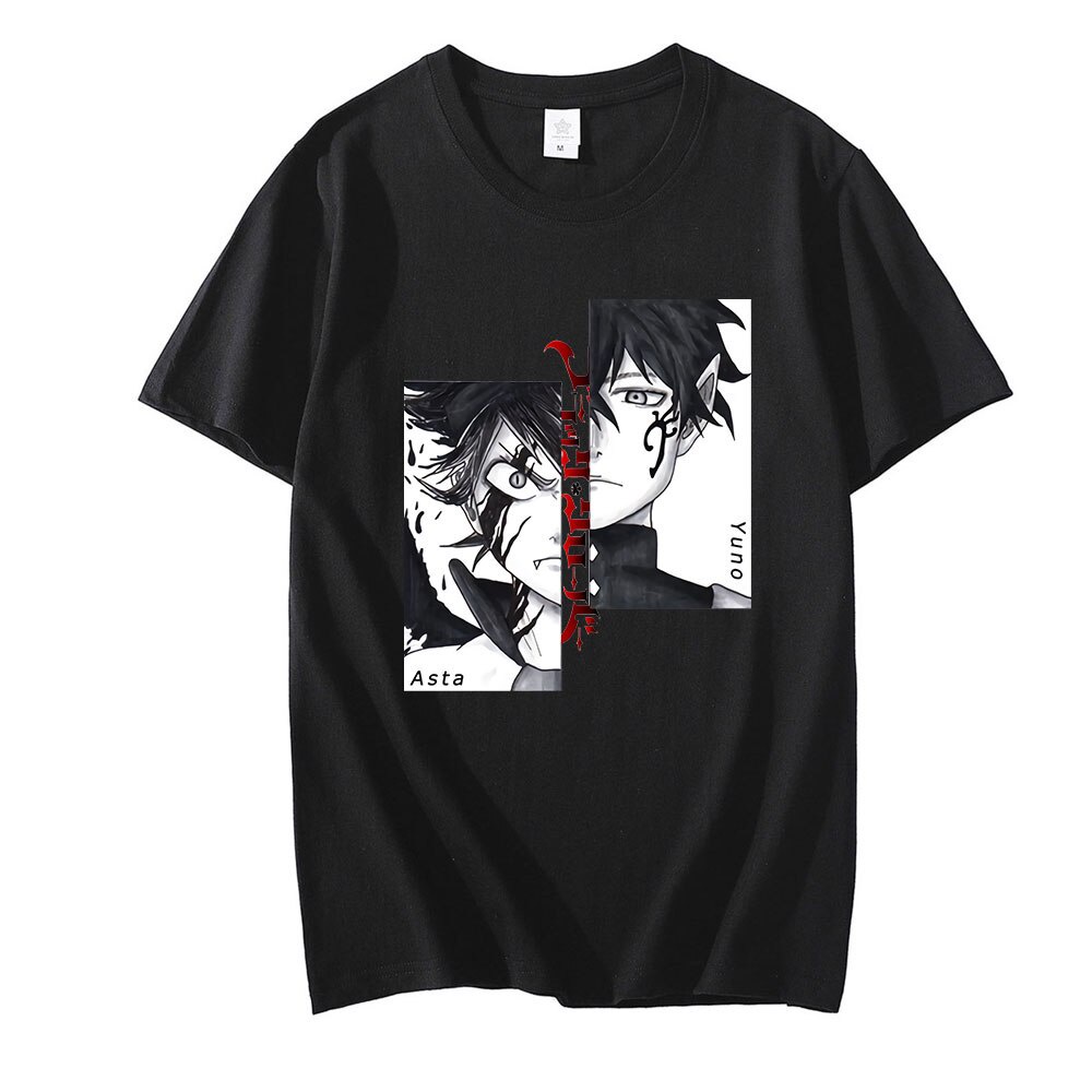Áo thun in hình Black Clover Harajuku T-shirt Anime Asta Yuno 2 màu đen trắng unisex độc đẹp
