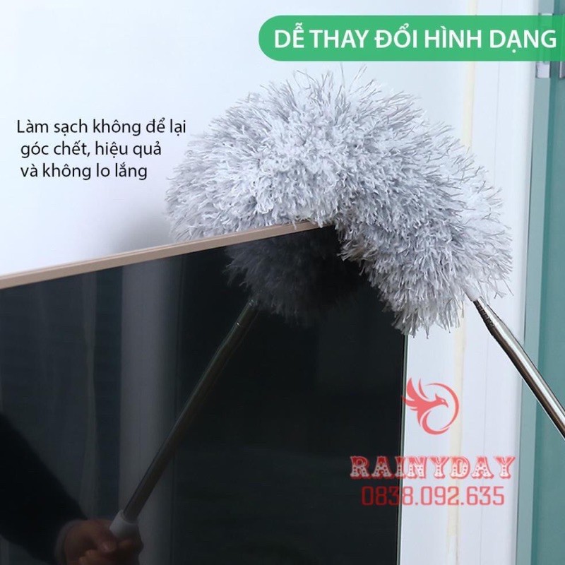 Chổi Quét Trần Bằng Sợi Vải Siêu Nhỏ Inox Cán Dài Cao Cấp Đầu Chổi Linh Hoạt 00989