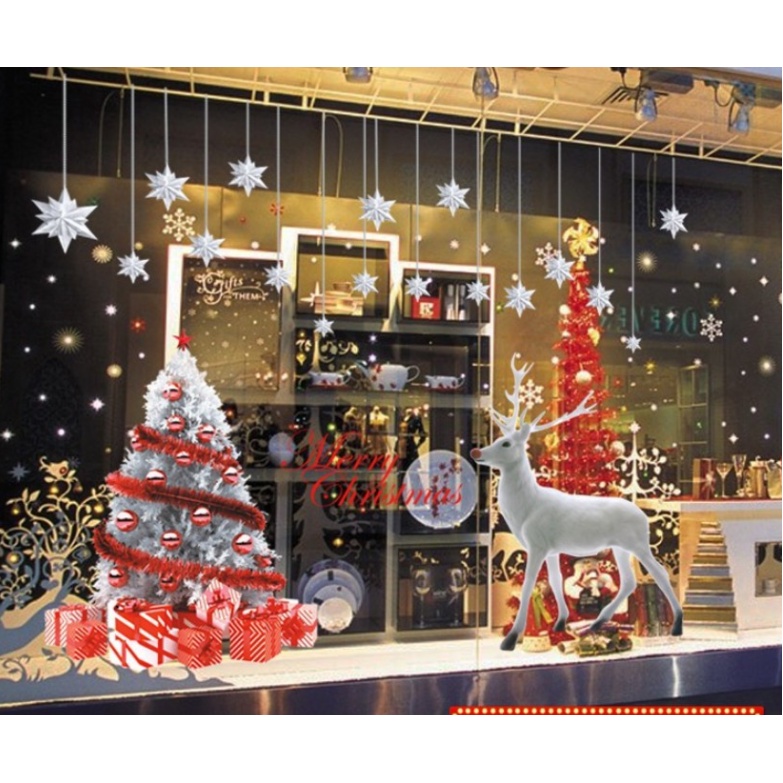Decal trang trí Noel Hít Tĩnh Điện - Rèm sao phối nai bạc cao cấp