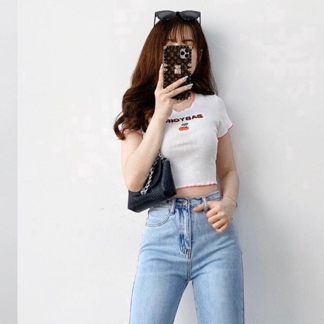 Áo croptop tay ngắn cuốn biên in chữ 3 mẫu chất vải cotton xịn RICH STORE CRT40