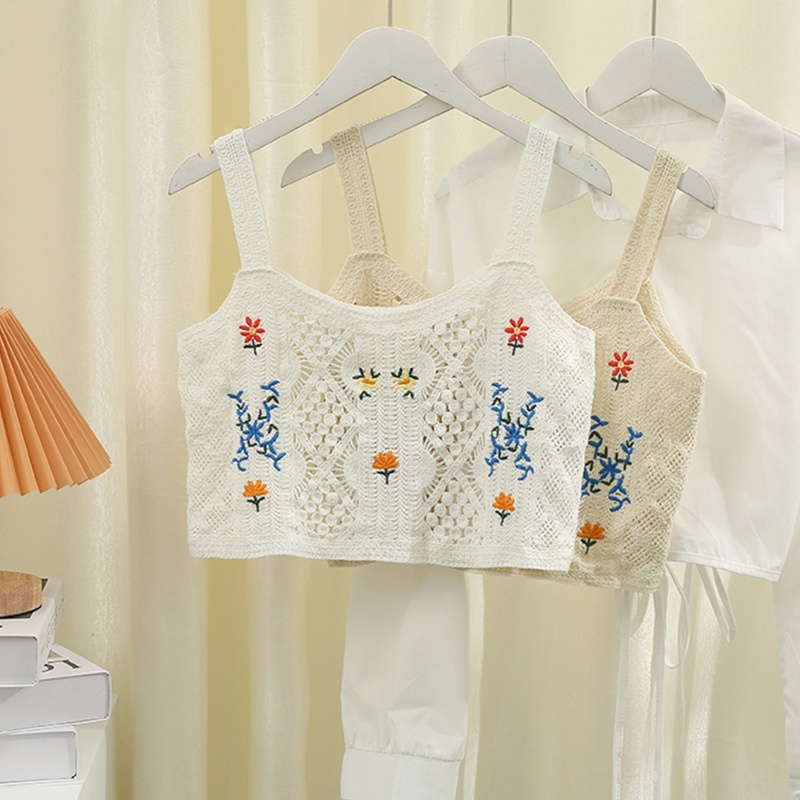 Brroa Áo Croptop Dệt Kim Không Tay Thêu Hoa Nhỏ Khoét Rỗng Nhiều Màu Sắc Cổ Điển Diam Cho Nữ