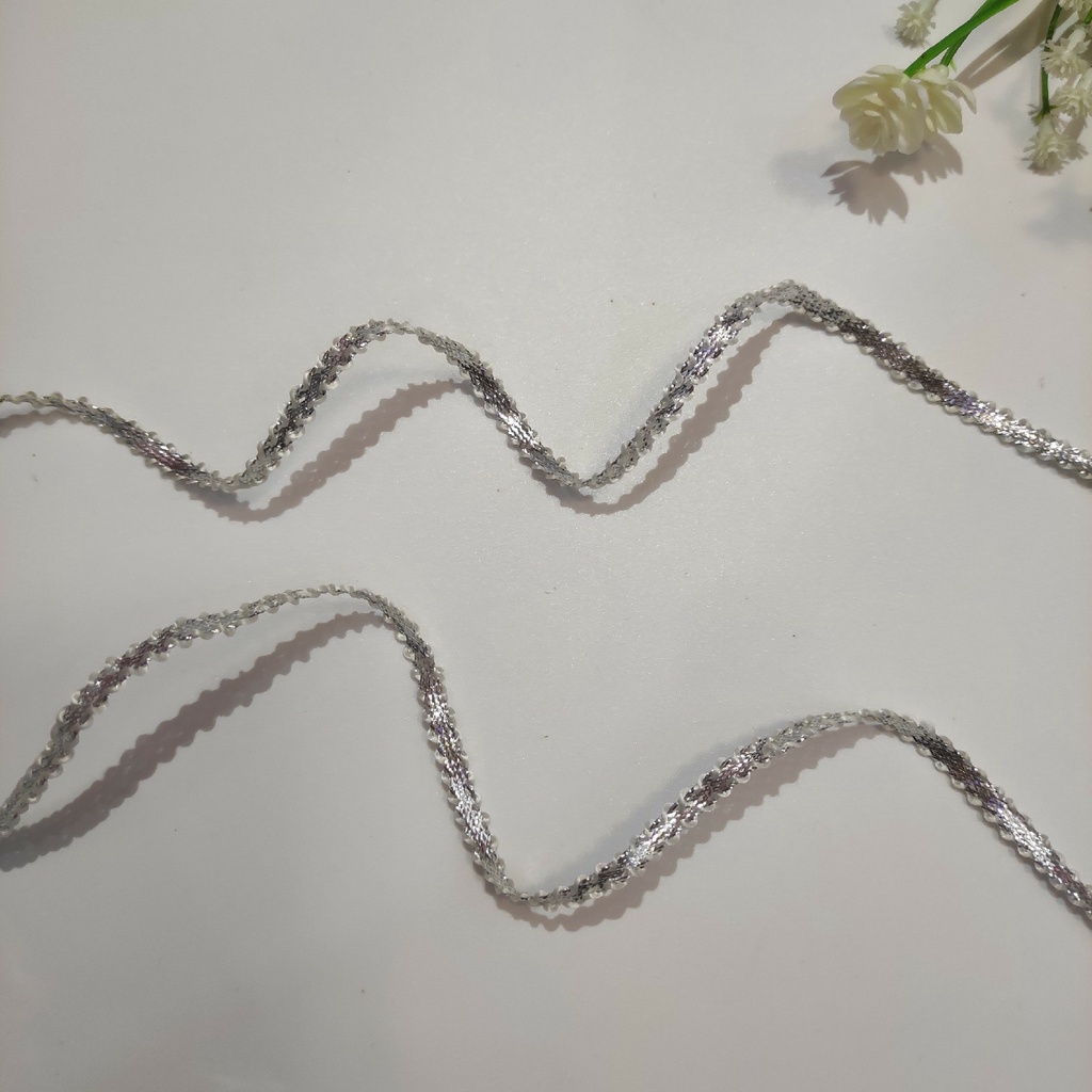 [5 mét] Dây Ruy băng màu bạc lấp lánh 5mm (5 ly) làm phụ kiện thủ công handmade Pinky Shop