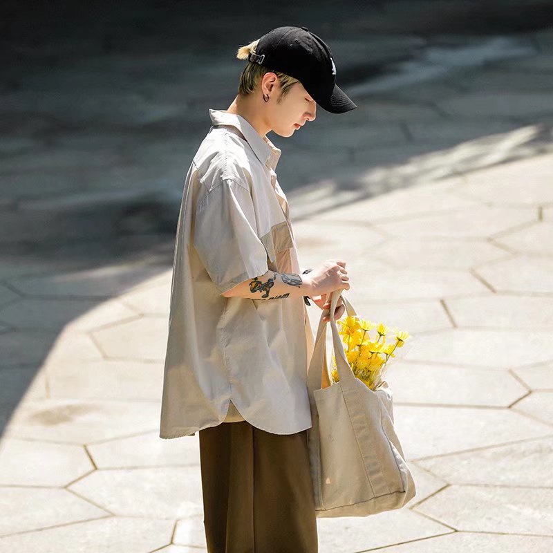 Áo Sơ Mi Kaki Ngắn Tay Phối Túi Màu Sắc Tương Phản Có Túi M-2XL Dễ Phối Đồ Thời Trang Mùa Hè Cho Nam