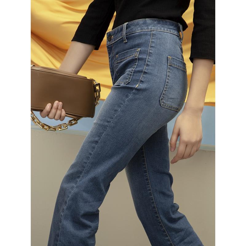 Quần bò cạp cao túi ốp hách chiều cao quần jeans cho nữ YUKAGO AA555211