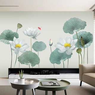 [Size lớn] Decal dán tường hoa sen trắng