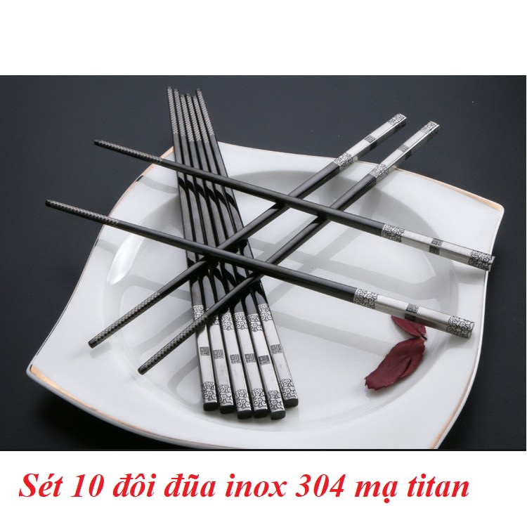 COMBO 5 Đôi Đũa Inox 304 Mạ TiTaNium Chống Trượt cao cấp