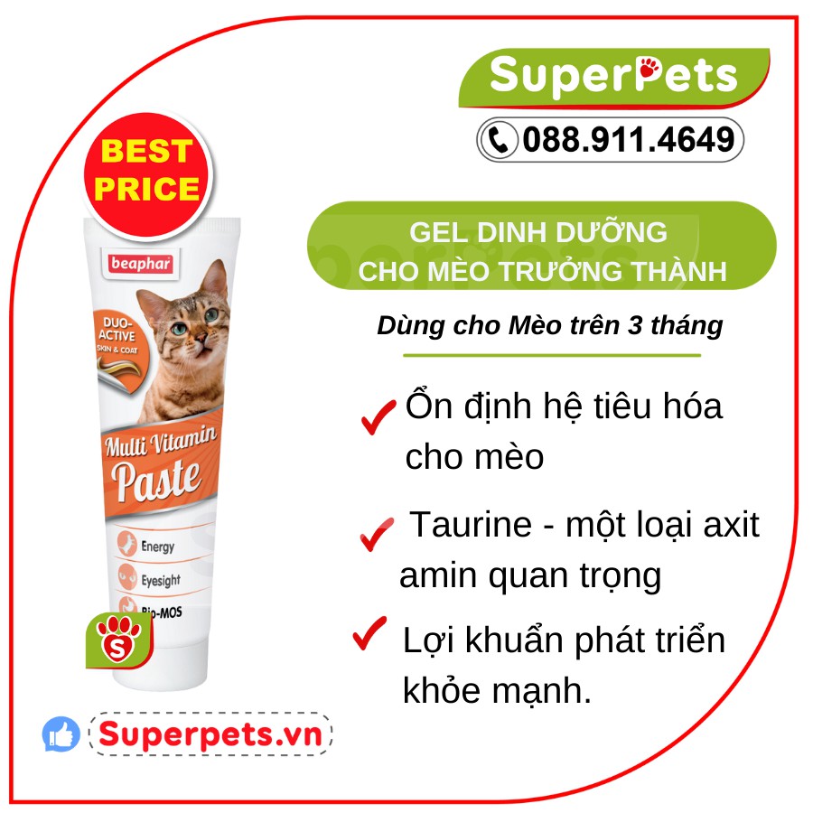Gel Dinh Dưỡng Cho Mèo Nutri gel Beaphar Mèo Con, Mèo Lớn, Ngăn Ngừa Búi Lông Nhập Hà Lan SUPERPETS VIỆT NAM