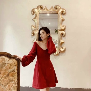 Đầm cổ V tay dài nút bọc 2 màu (kèm hình thật)