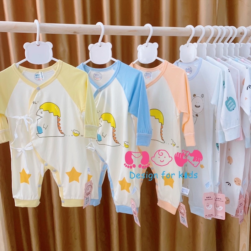 (Size 0-3m), (Size 3-6m) Bộ body dài tay không tất chân, vải cotton mỏng mát cho bé (chọn mẫu)