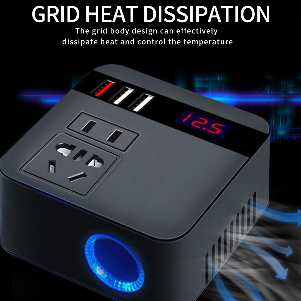 Bộ Chuyển Đổi Nguồn Điện 12V Sang 220V Sạc Nhanh Cho Xe Hơi