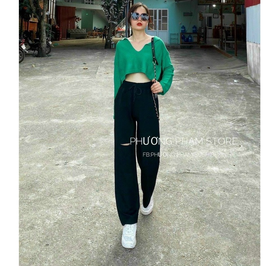 Áo thun croptop Cổ V tay dài tôn eo cực Cool VKV