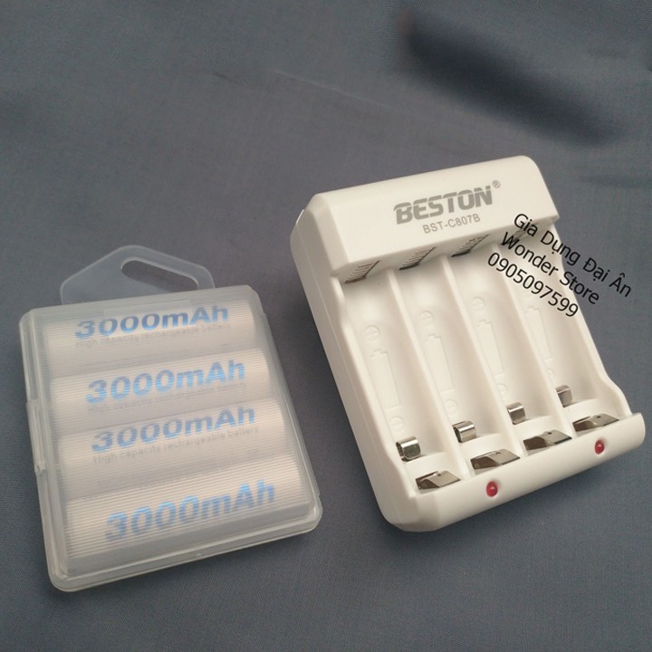 Bộ sạc pin tiểu đa năng Beston kèm 4 pin sạc Beston AA 3000mAh