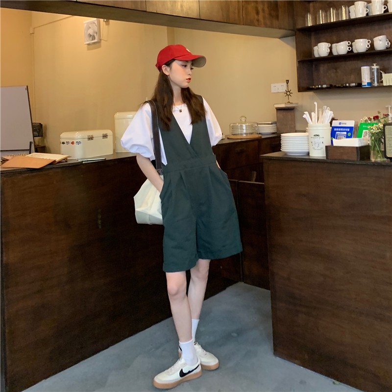 Áo tay phồng / jumpsuit màu trơn phong cách cổ điển dễ phối đồ Xiaozhainv | BigBuy360 - bigbuy360.vn