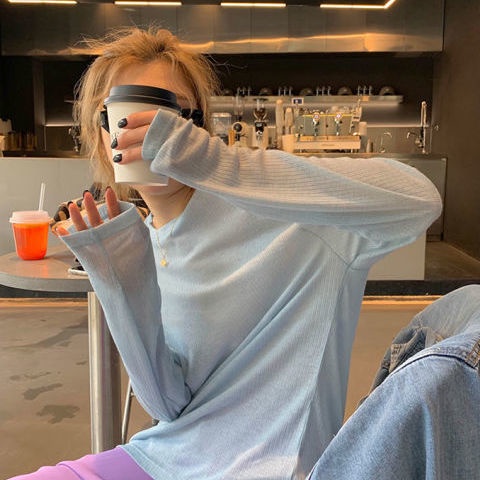 Áo Thun Thể Thao Tay Dài Chống Nắng Mỏng Nhẹ Thoáng Khí Màu Sắc Ngọt Ngào Thời Trang Cho Nữ 0728