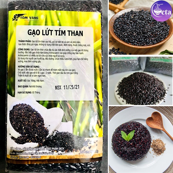 Gạo Lứt Tím Than Dẻo Điện Biên (đóng gói 1kg) - Các Loại Gạo Lứt Cho Người Giảm Cân/healthy/Tiểu Đường - Tôm Vàng