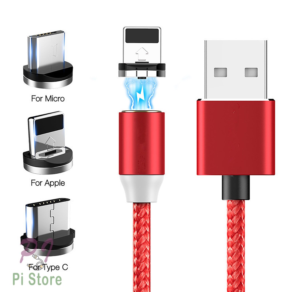 [Bán Lỗ Xả Kho] Cáp sạc từ hút nam châm đầu Iphone | micro USB | Type C xoay 360 độ dây dù,có LED cao cấp