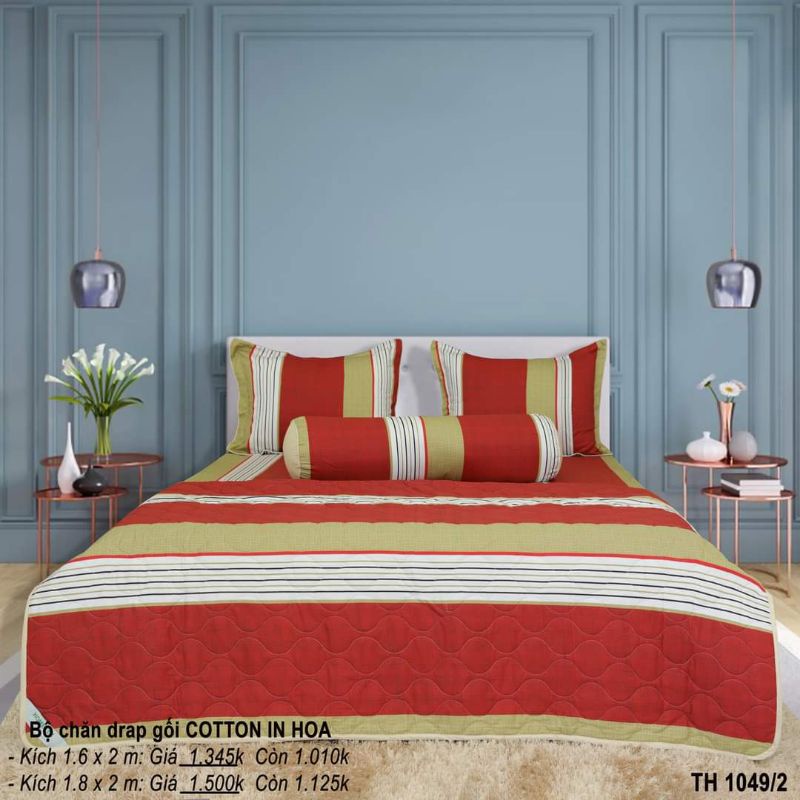 Ga bọc nệm Hometex, Ra trải giường cotton hoa Hometex 1m6 và 1m8