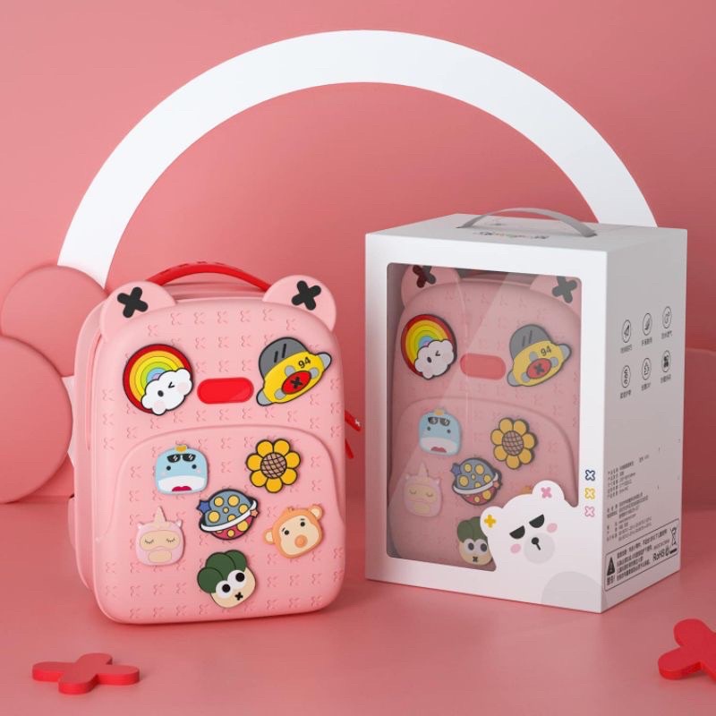 [HÀNG CÓ SẴN] Balo cho bé gắn sticker, balo hoạt hình cao cấp siêu bền đẹp 34x25x20 cm full hộp